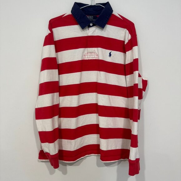 Polo Ralph Lauren Other - Vintage Polo Ralph Lauren Mens Long Sleeve Rugby Polo Shirt XL Red White Stripe